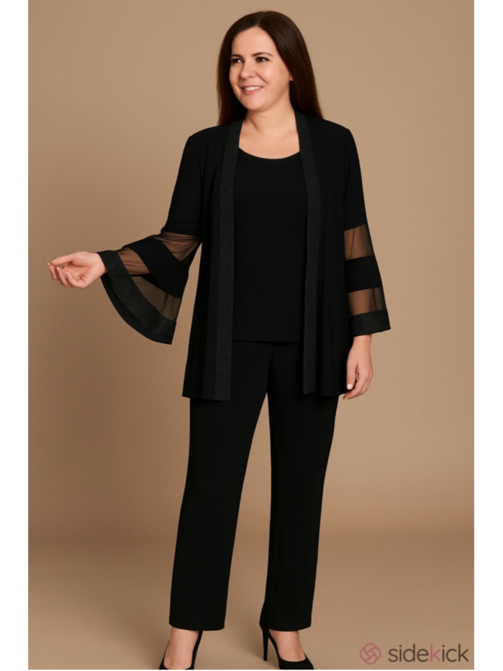 Women's R&M Richards Black 3-Piece Formal Pantsuit Set, Size 20W